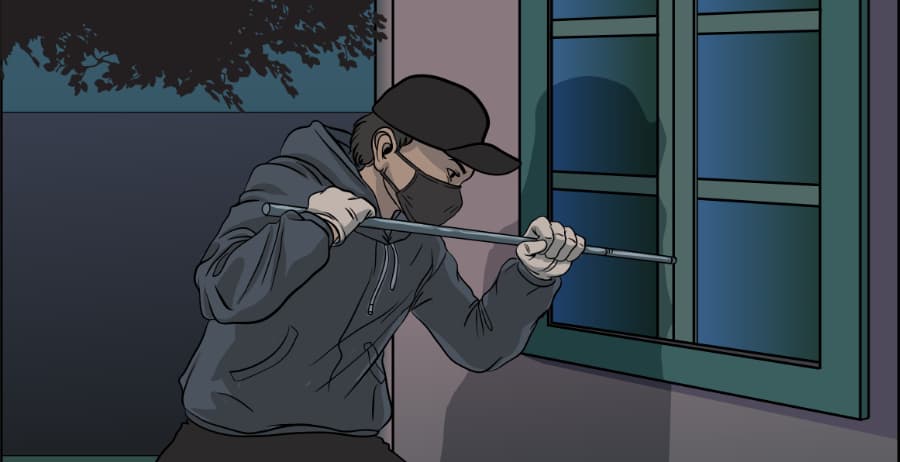 Illustration of burglar forcing entry through a window in Tucson